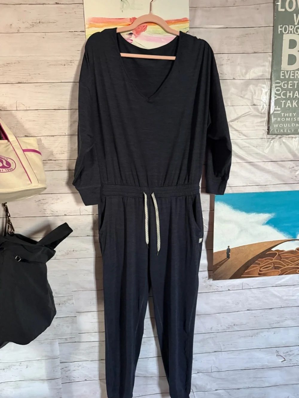 Vuori lux midnight heathered Long-Sleeve Jumpsuit with Drawstring - Picture 8 of 9